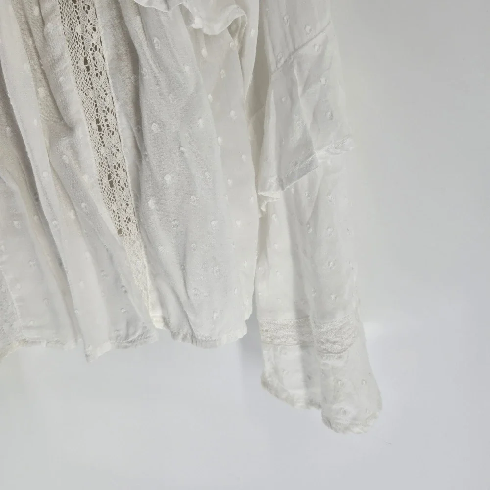 American Eagle White Swiss Dot Ruffle‎ Lace Boho Blouse Top Small - Picture 7 of 8